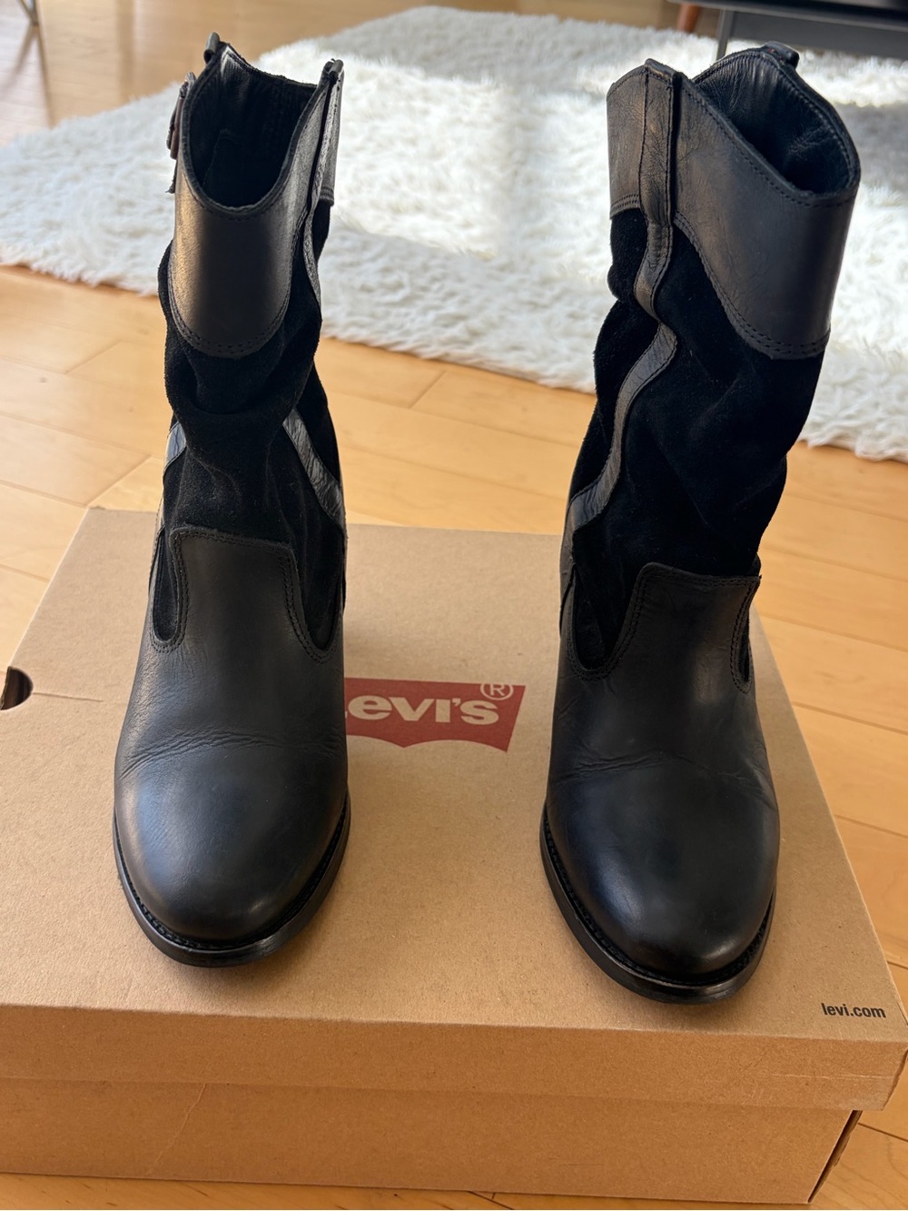 Levi's Black Leather and Suede Mid-Calf Heeled Boots